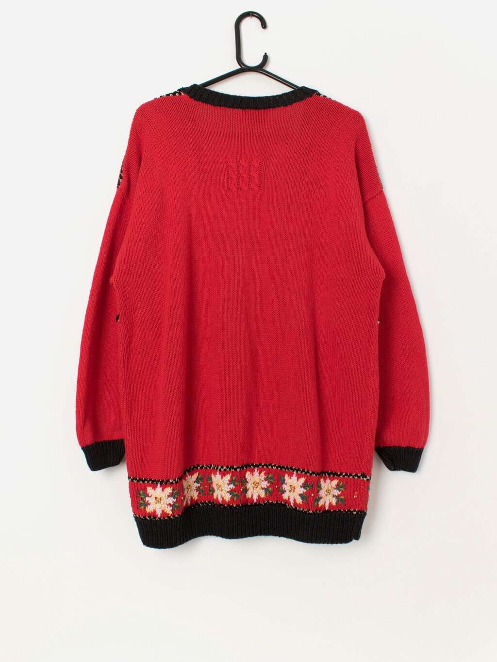 Vintage Christmas red cardigan with geese and tartan bows - Large - Image 4