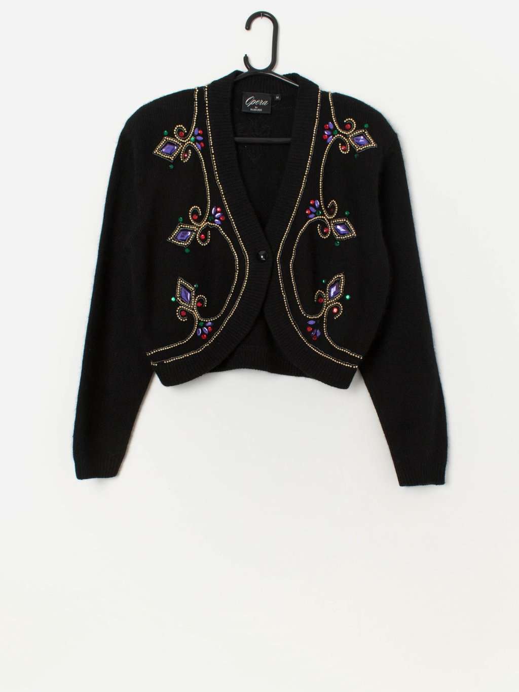 80s vintage beaded bejewelled silk blend cropped cardigan - Medium / Large