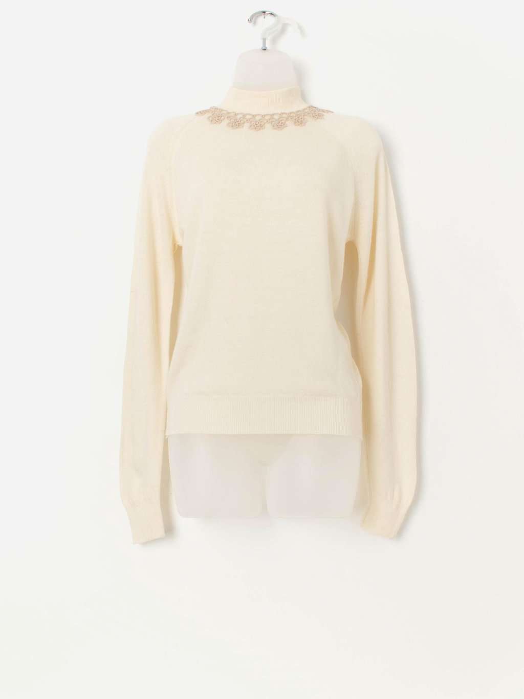 Vintage Heather Valley wool sweater with crochet trim - Small / Medium