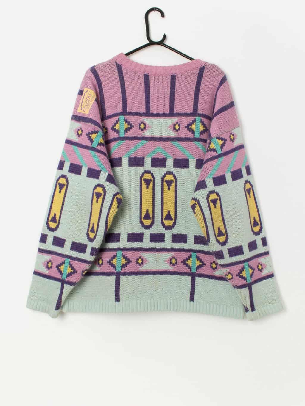 Oxbow Collector snowboarding sweater in pink, aqua and purple - Large - Image 3