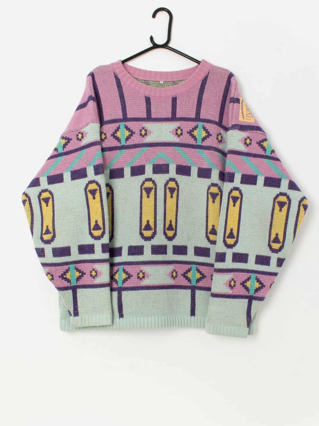 Oxbow Collector snowboarding sweater in pink, aqua and purple - Large