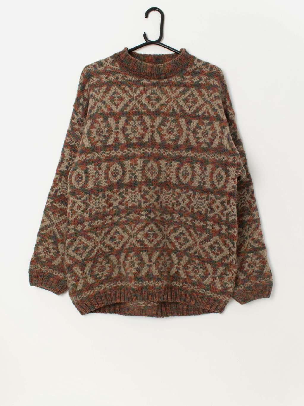 90s vintage men's wool jumper with mock neck - Large