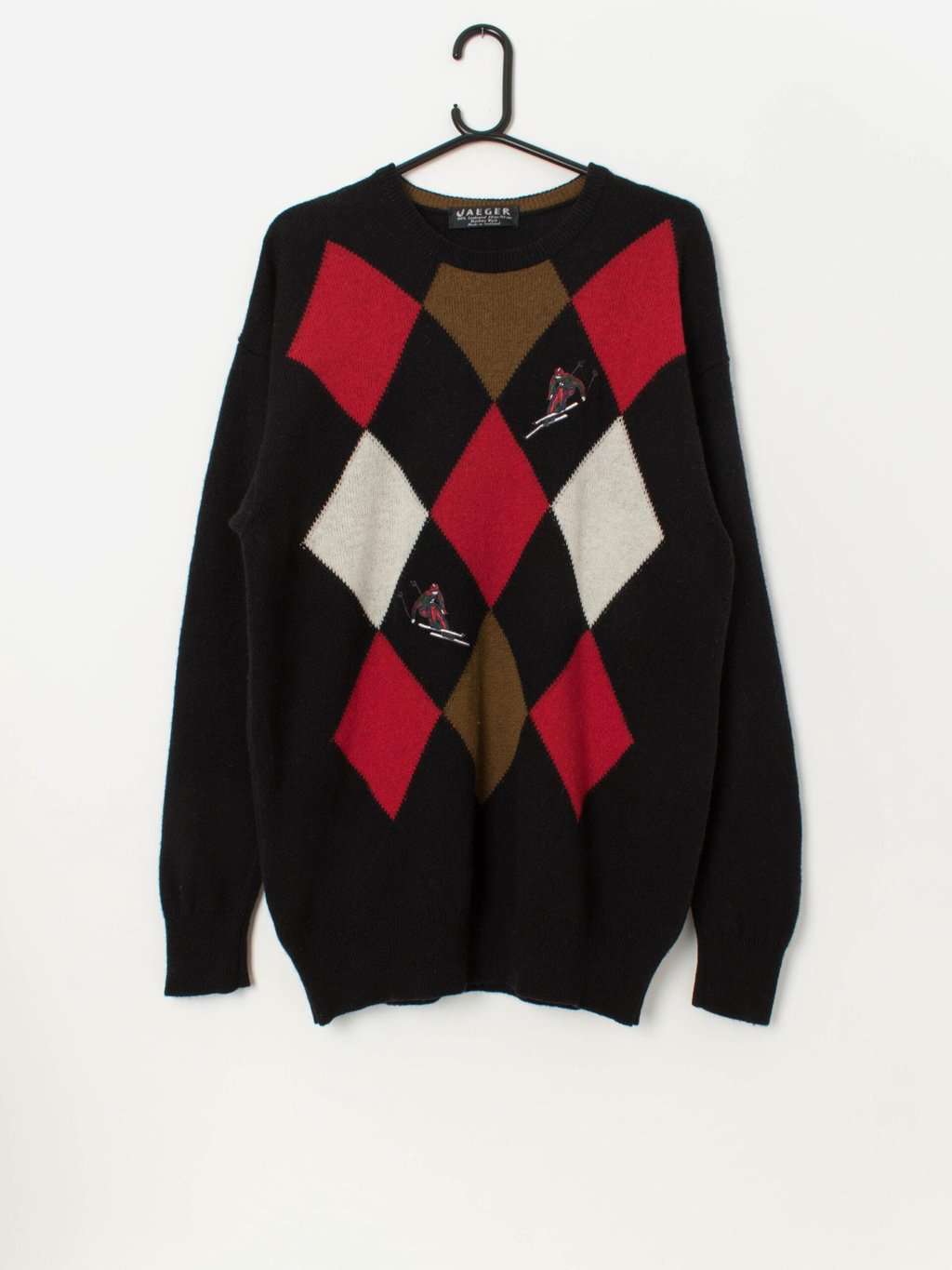 Vintage Jaeger lambswool ski jumper with argyle pattern - Medium