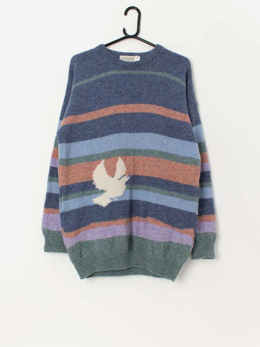 Vintage Chapter House striped wool sweater with white bird - Large