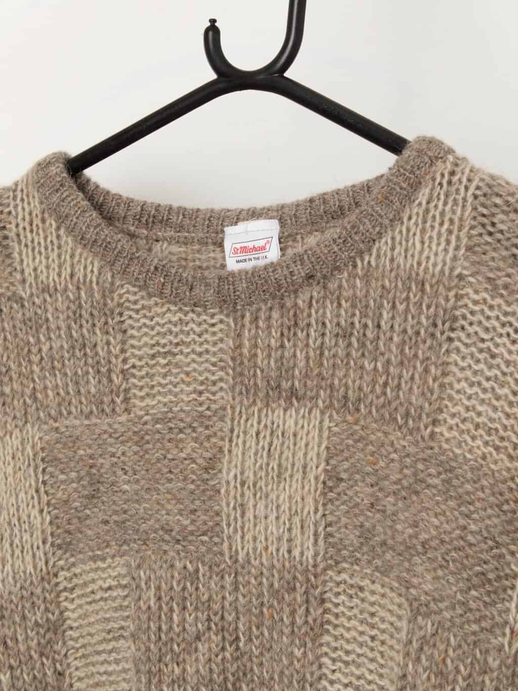 Vintage St Michael wool mohair jumper with mottled fabric and geometric pattern - Large - Image 2