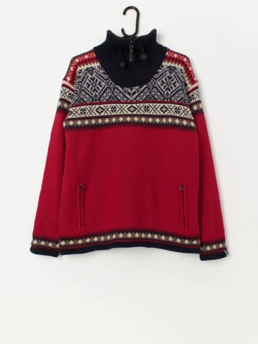 Vintage Icewear wool lined men's sweater in red and navy - Large