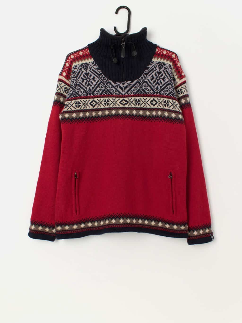 Vintage Icewear wool lined men's sweater in red and navy - Large