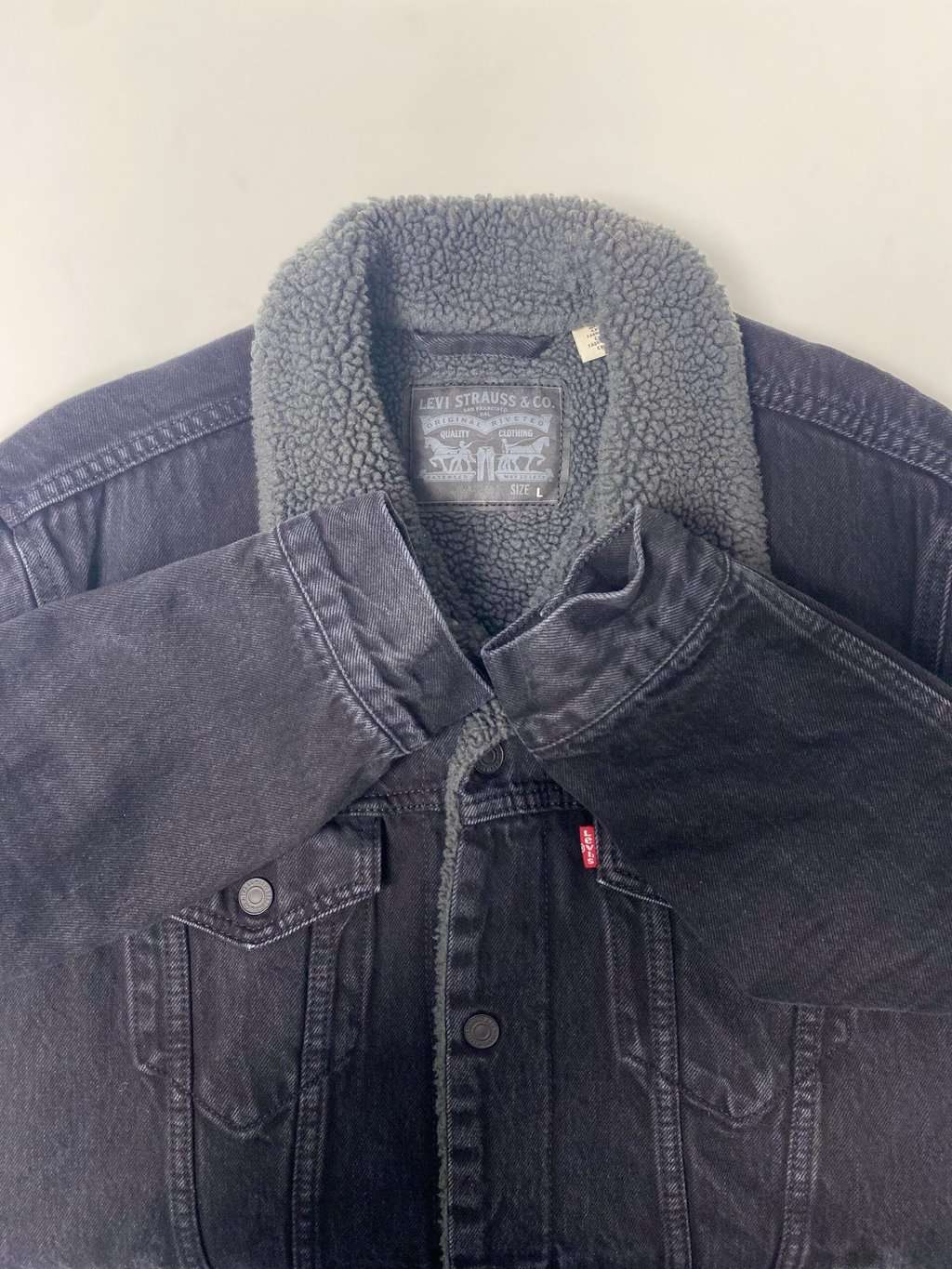 Levis denim sherpa trucker jacket in black - Medium - Image 6