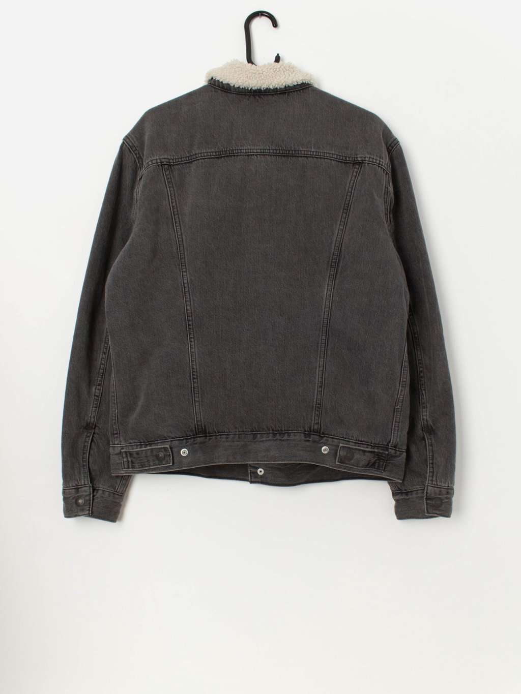 Men's Levis premium denim sherpa trucker jacket in grey, white collar - Medium - Image 4