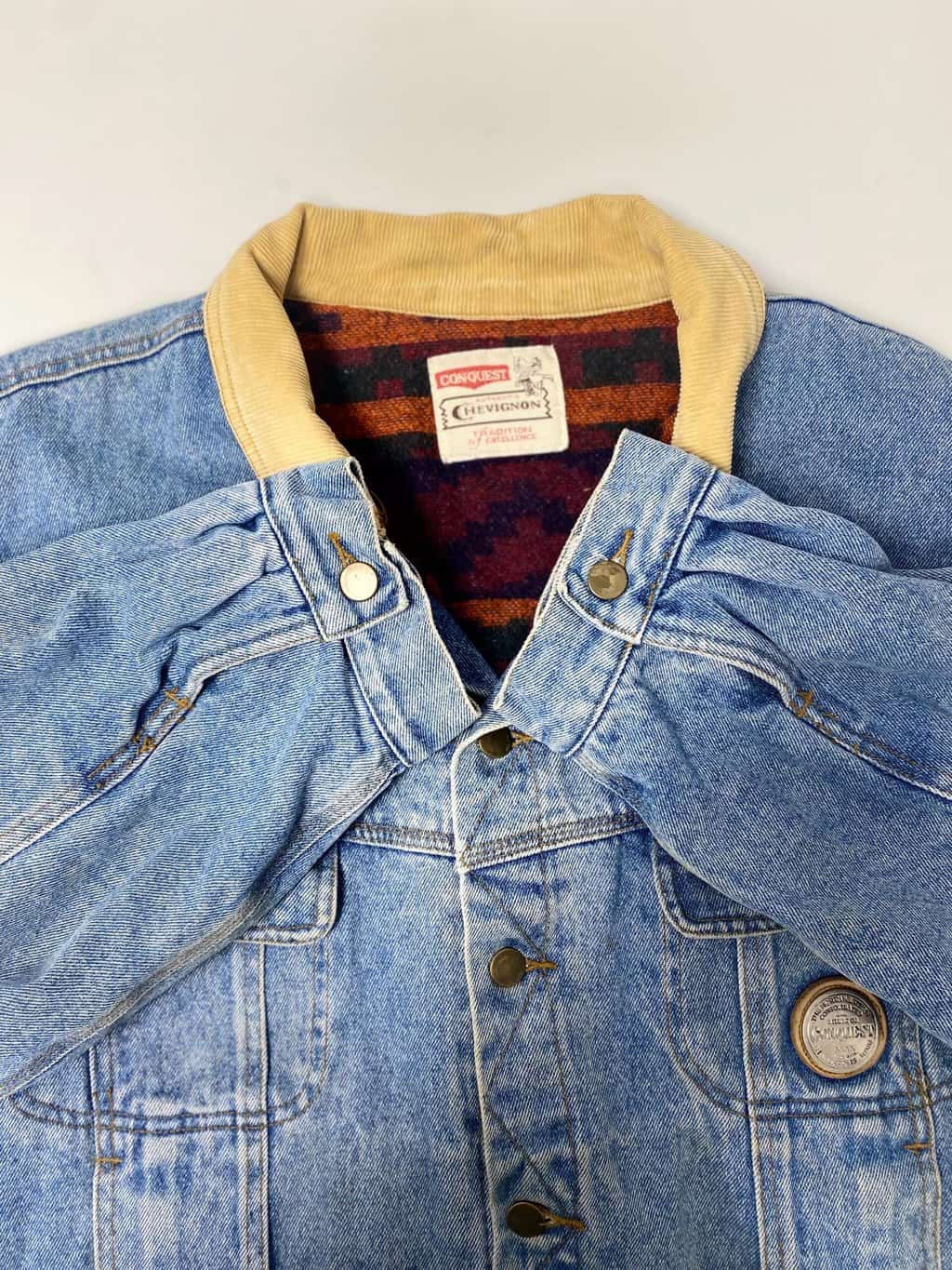 Vintage Chevignon blanket lined denim jacket with corduroy collar - Large / XL - Image 5