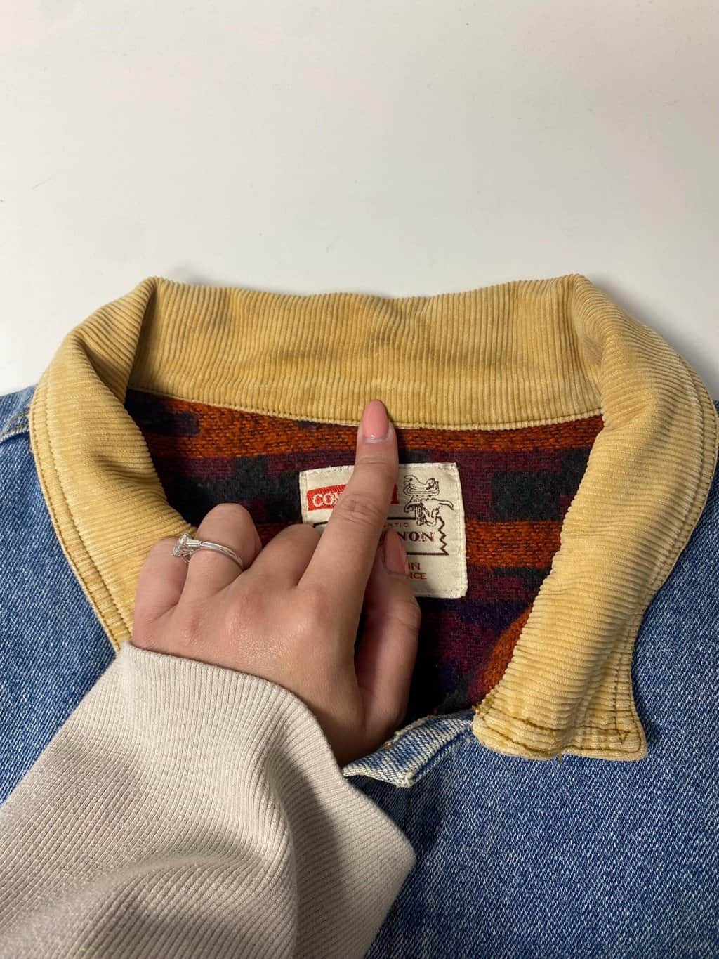Vintage Chevignon blanket lined denim jacket with corduroy collar - Large / XL - Image 9