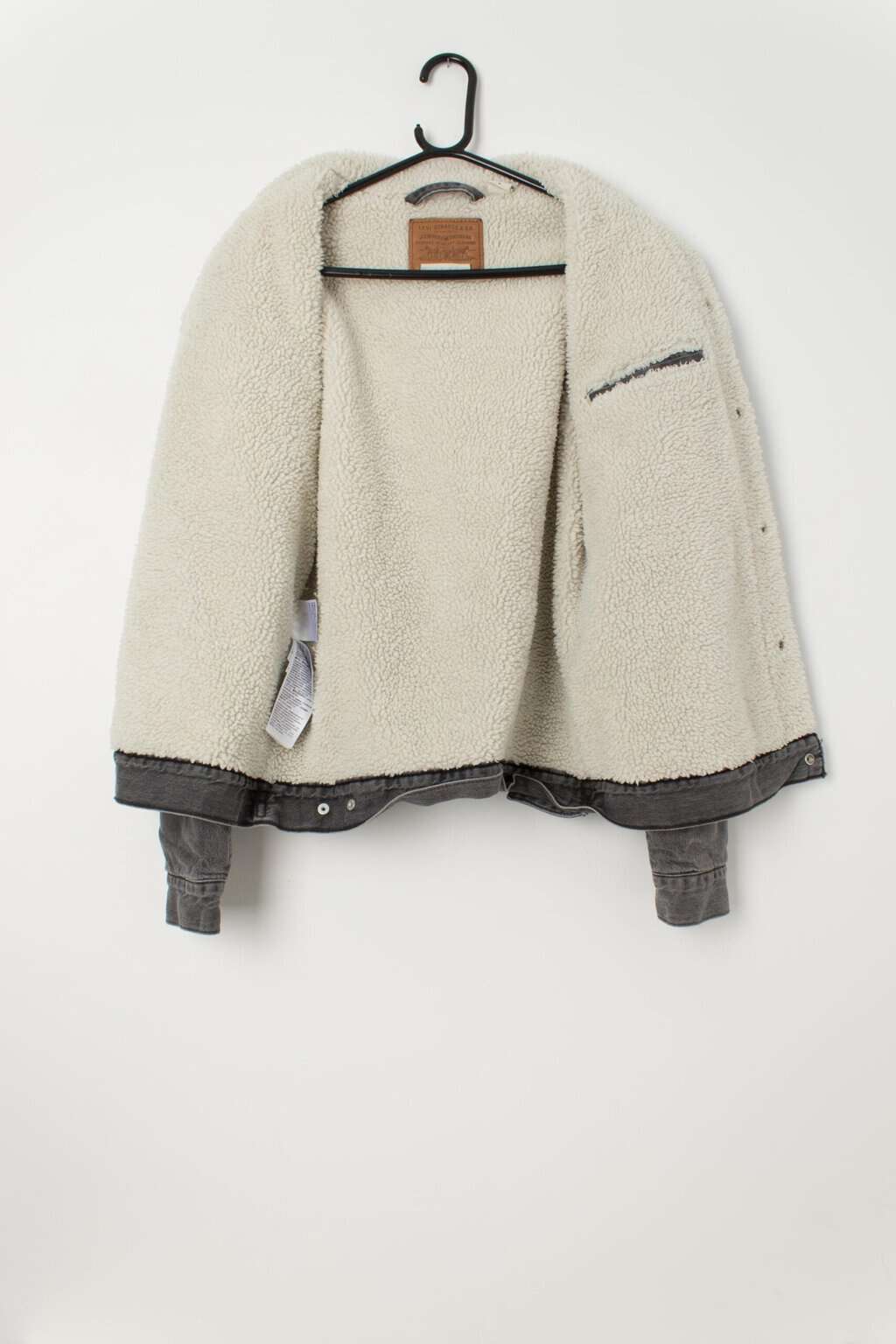 Men's Levis premium denim sherpa trucker jacket in grey, white collar - Medium - Image 3