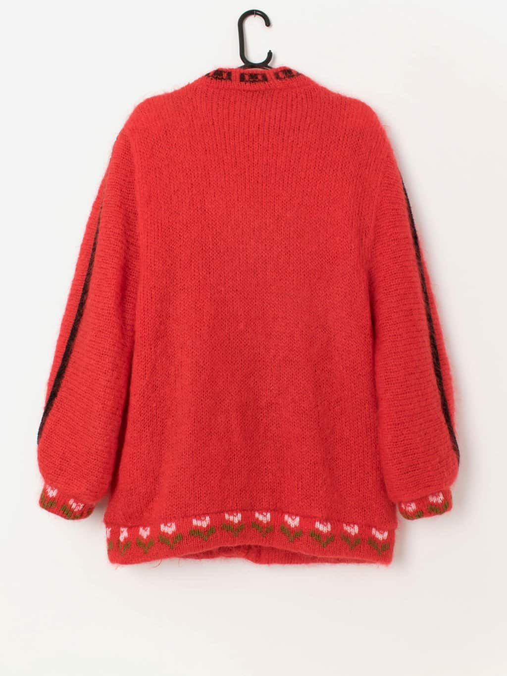 80s vintage knitted mohair cardigan coat, bright red - Medium / Large - Image 3