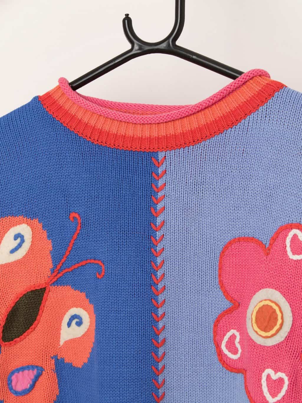 Vintage 90s St Michael embroidered bright jumper with crochet fringes - Small / Medium - Image 2