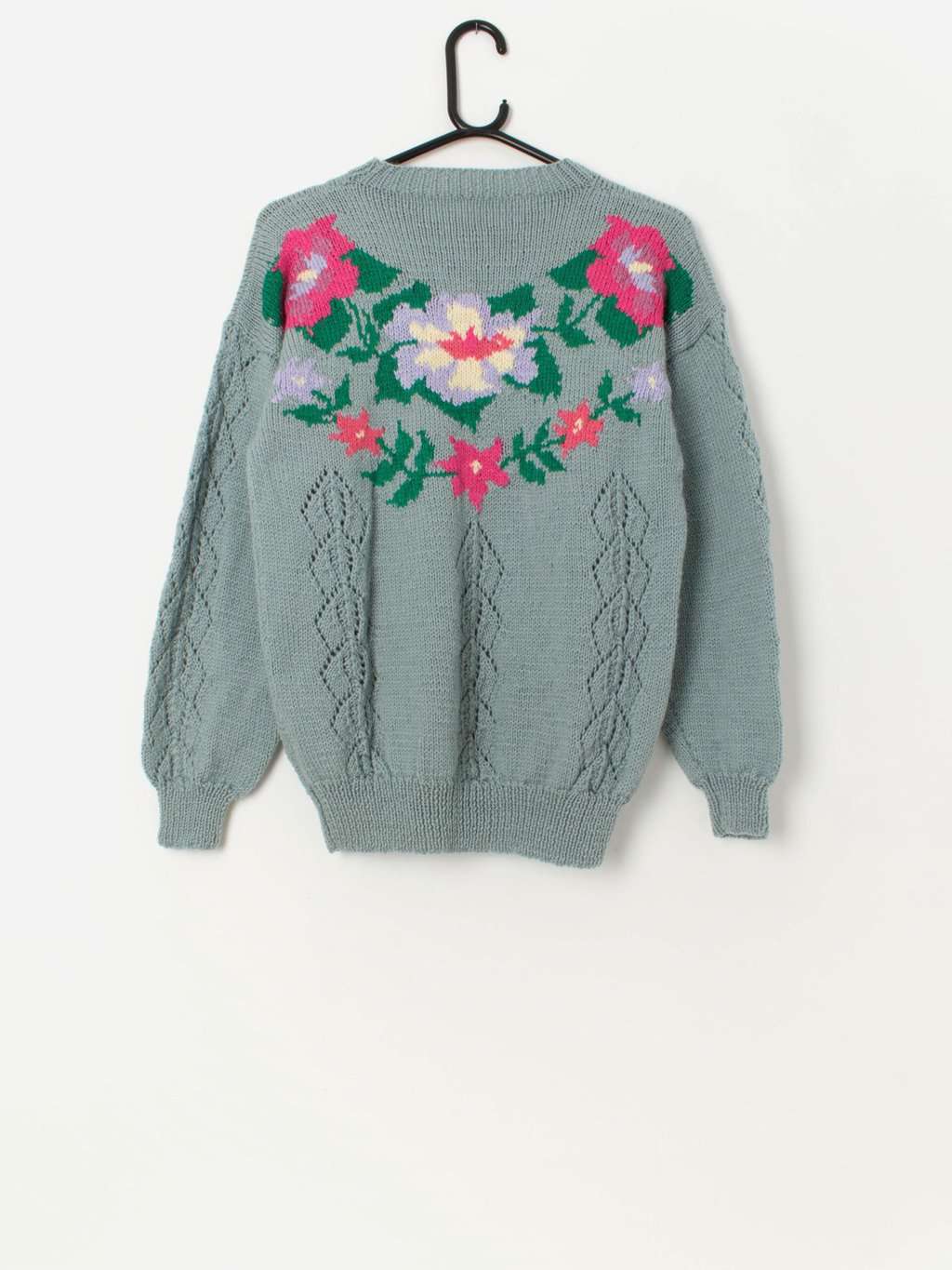 Vintage handknitted floral jumper - Small - Image 3