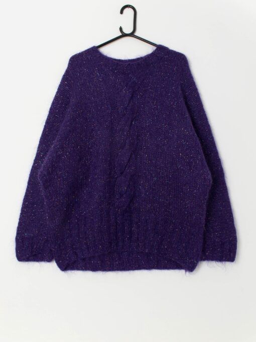 Vintage handknitted sparkly purple mohair jumper - Large