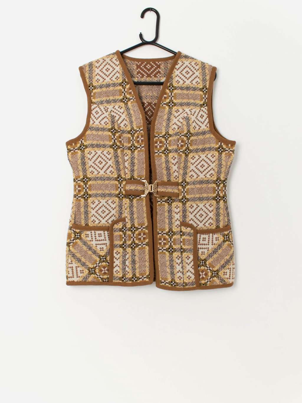 Vintage Welsh wool vest in mustard with buckle closure - Large / XL