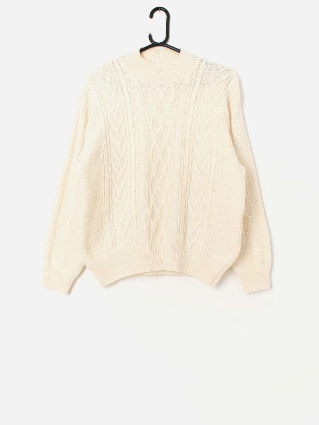 90s vintage St Michael cable knit jumper in cream, made in the UK - Medium / large