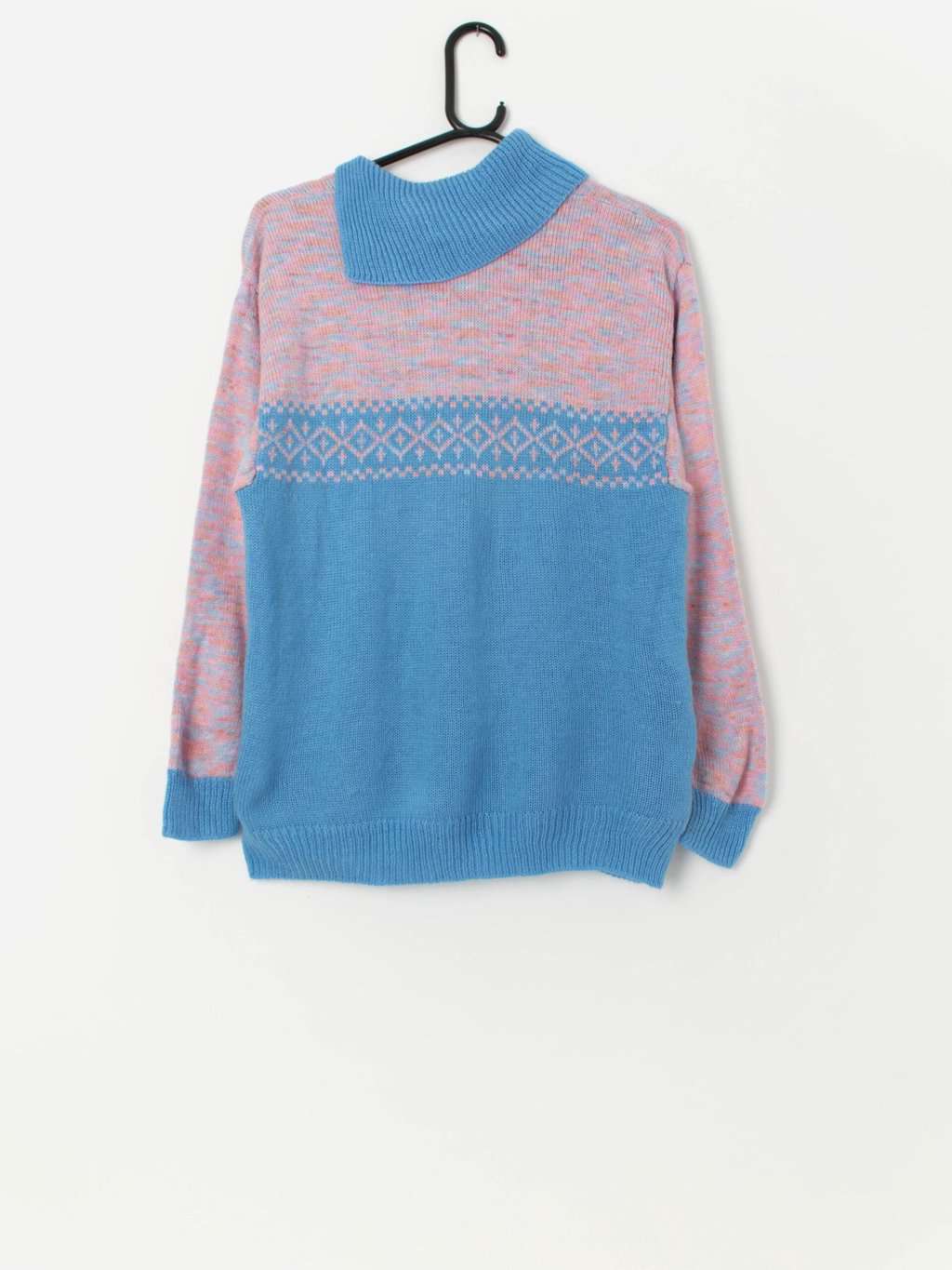 Vintage handknitted pastel pick and blue fine knit jumper - Small - Image 3