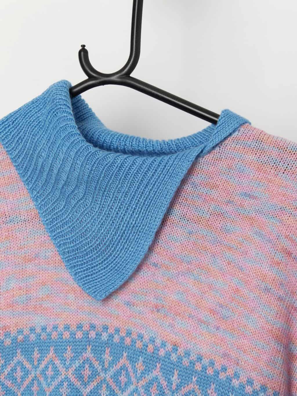 Vintage handknitted pastel pick and blue fine knit jumper - Small - Image 2