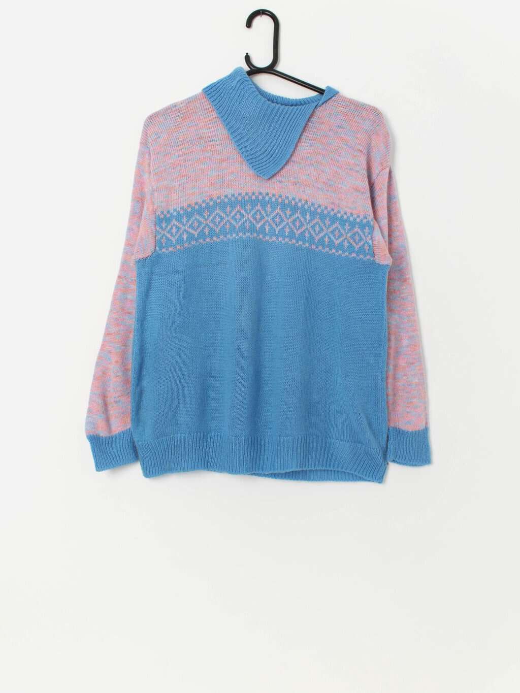 Vintage handknitted pastel pick and blue fine knit jumper - Small