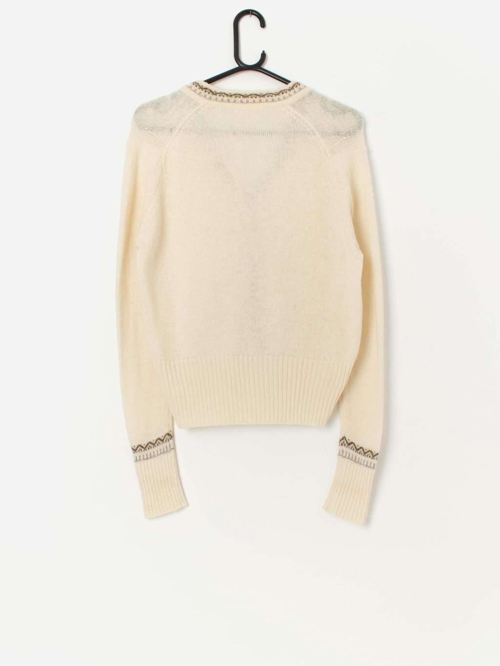 Vintage fine wool cream cardigan with brown detail - Small - Image 3