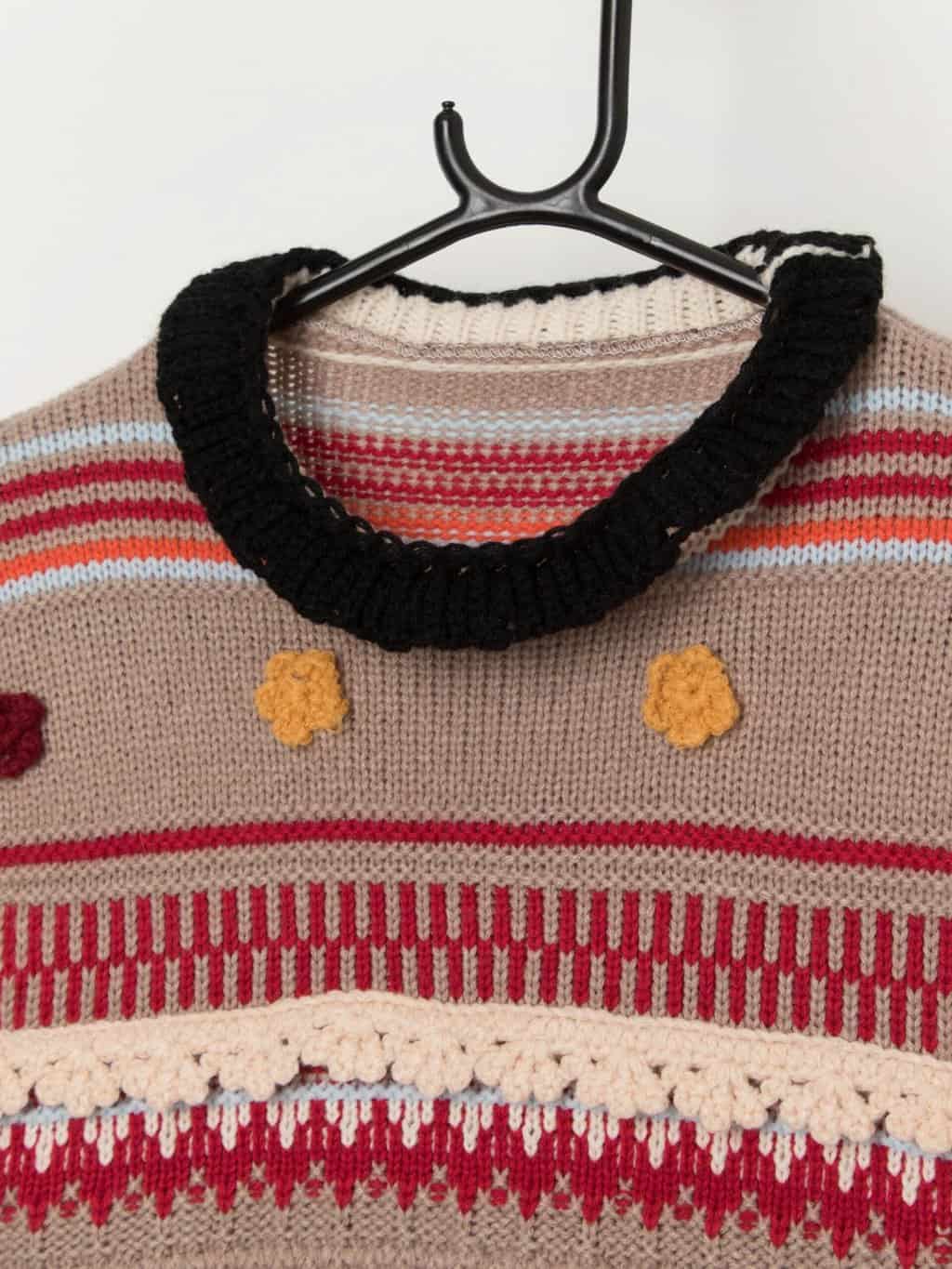 Colourful knitted sweater vest with stripes and florals - Medium - Image 2