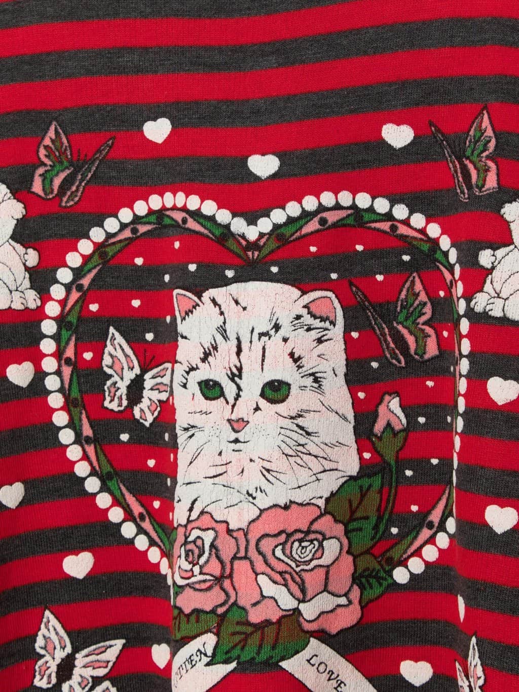 80s vintage kitten love sweatshirt dress in red stripes - Medium / Large - Image 2