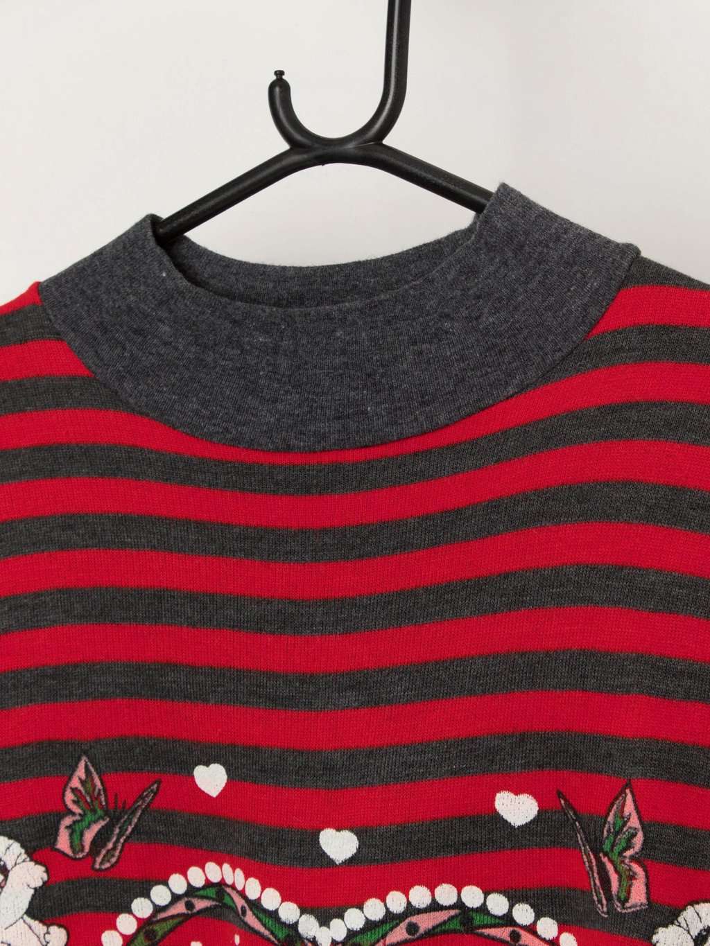 80s vintage kitten love sweatshirt dress in red stripes - Medium / Large - Image 3