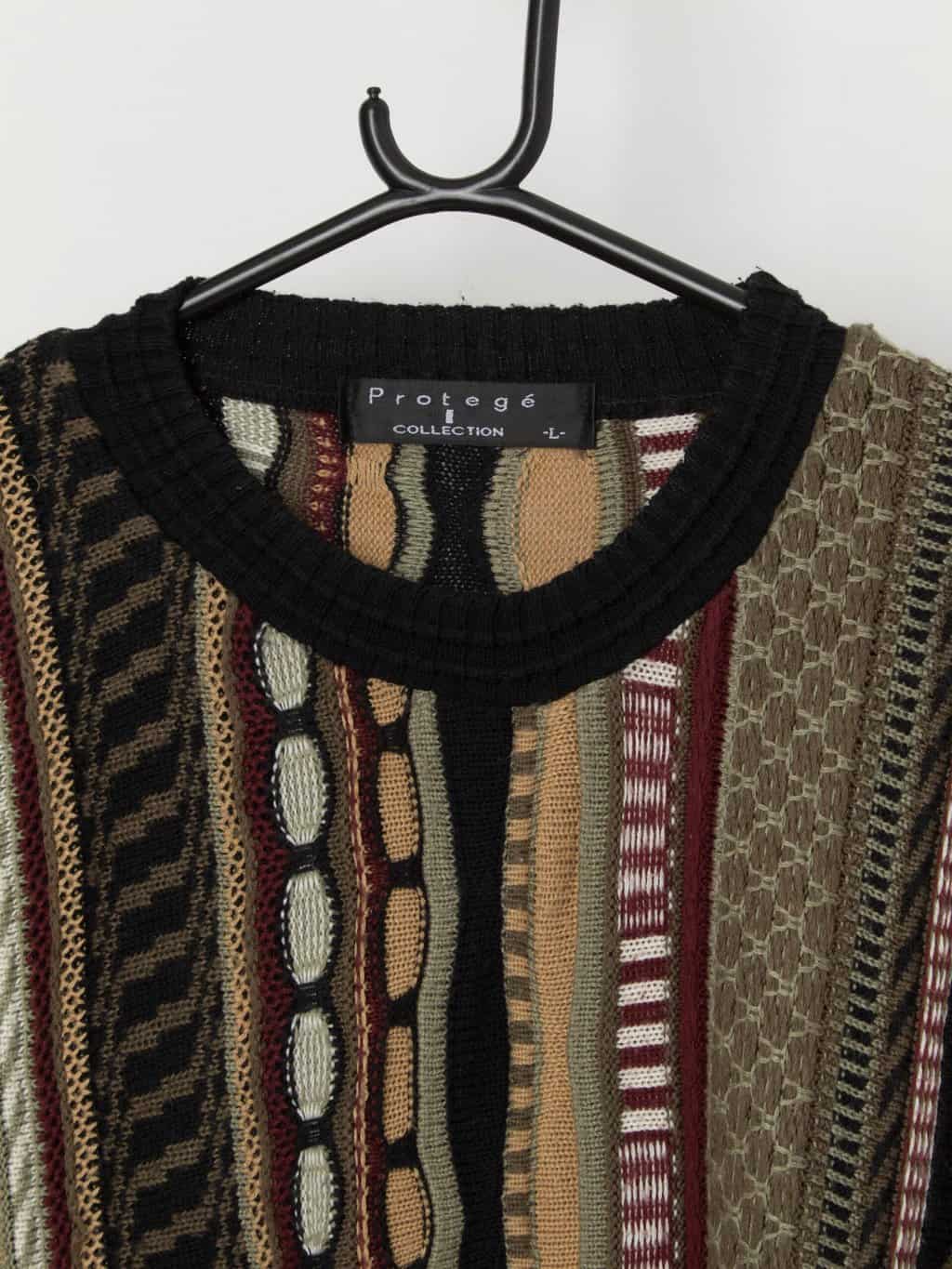 90s vintage coogi style sweater in forest green and burgundy, made in USA - Large - Image 2