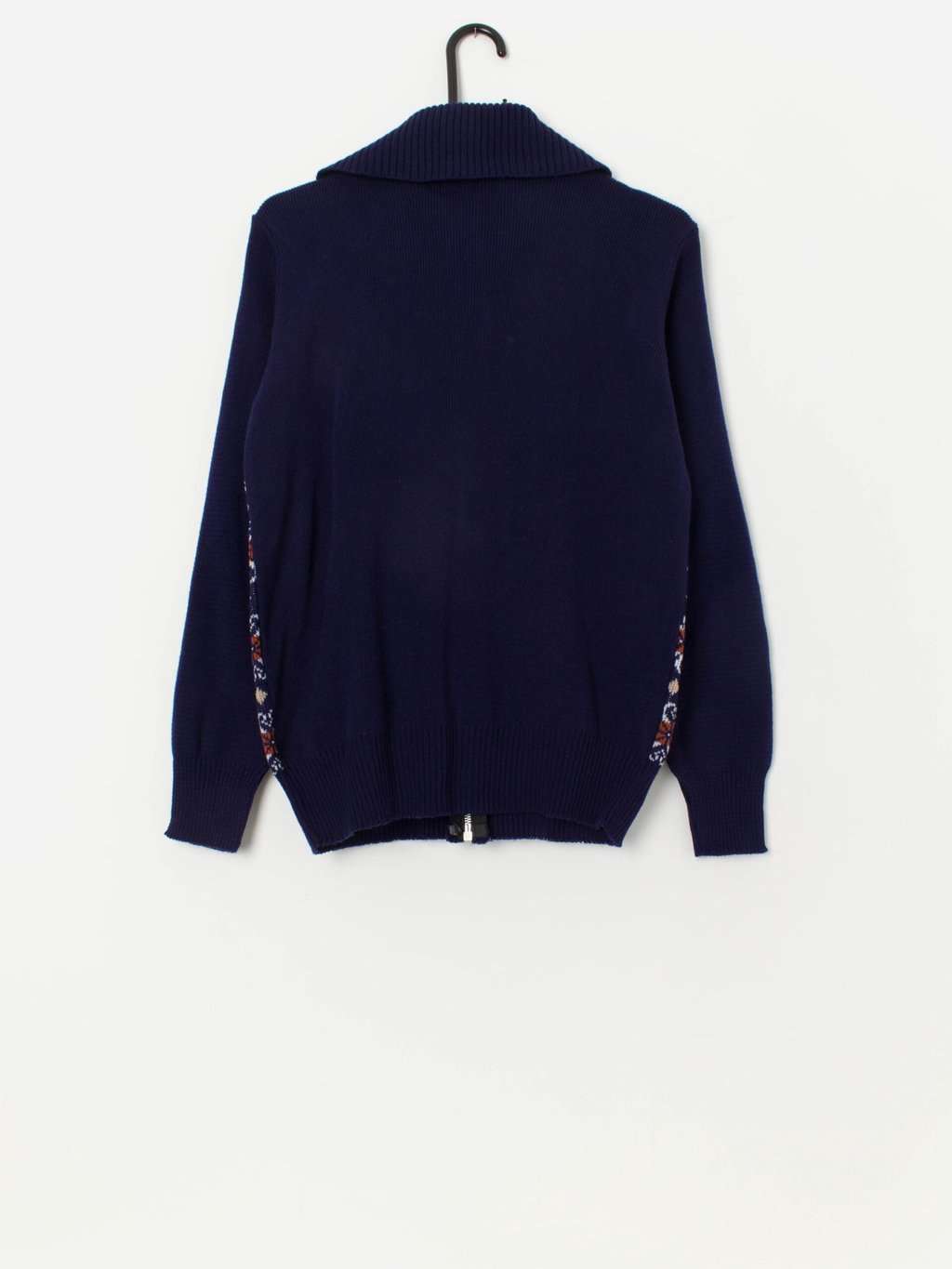 70s vintage zip up sweater in blue with collar, made in England - Medium - Image 3