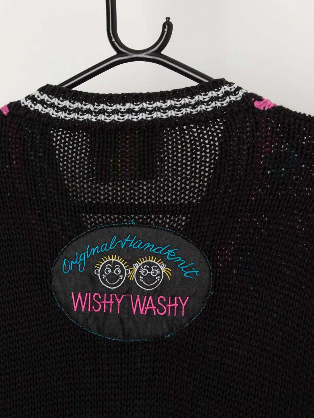 Vintage handknitted colourful cardigan with 3D flowers and characters - Medium - Image 5