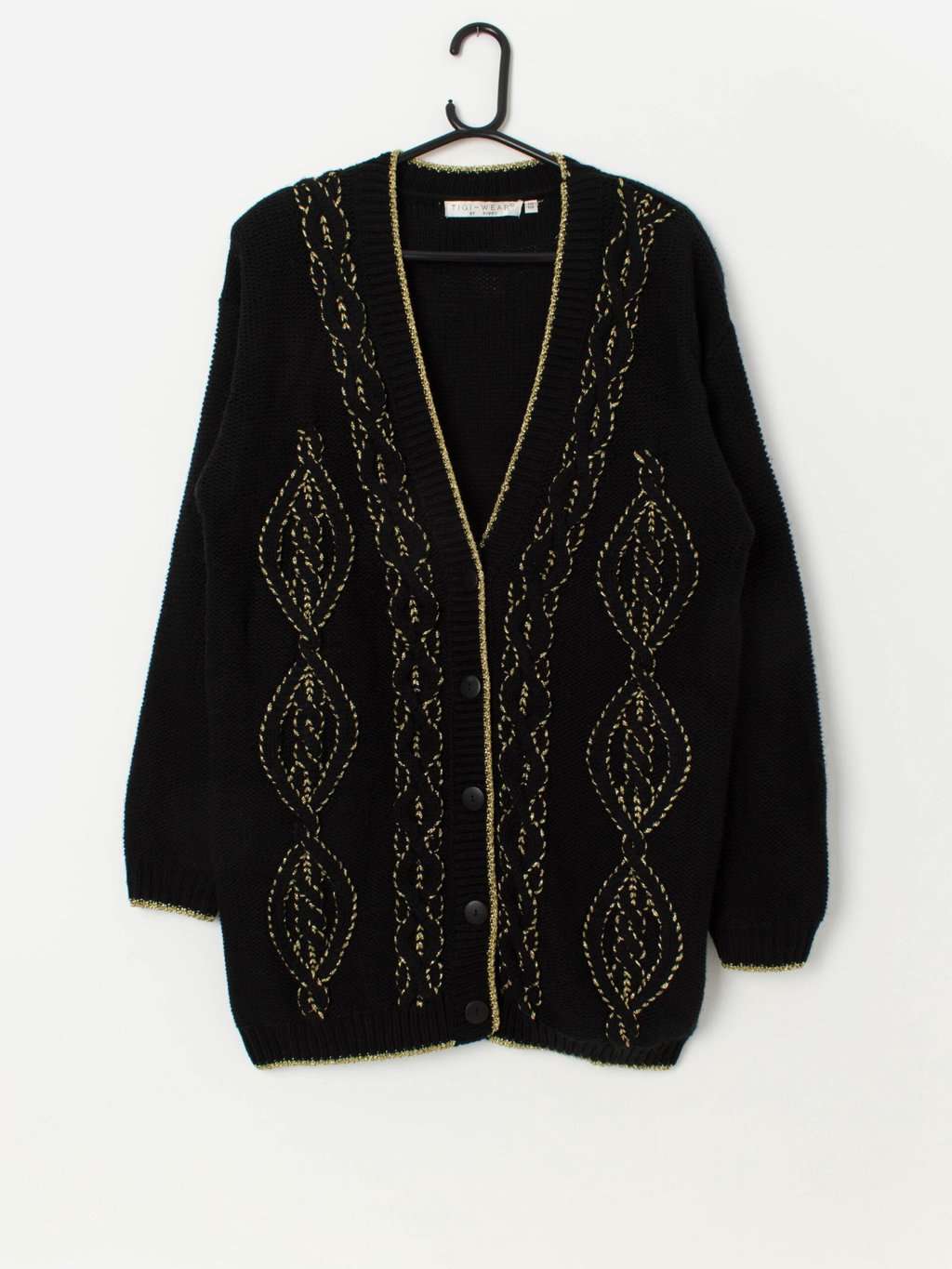 Vintage black and gold cable knit cardigan - Large