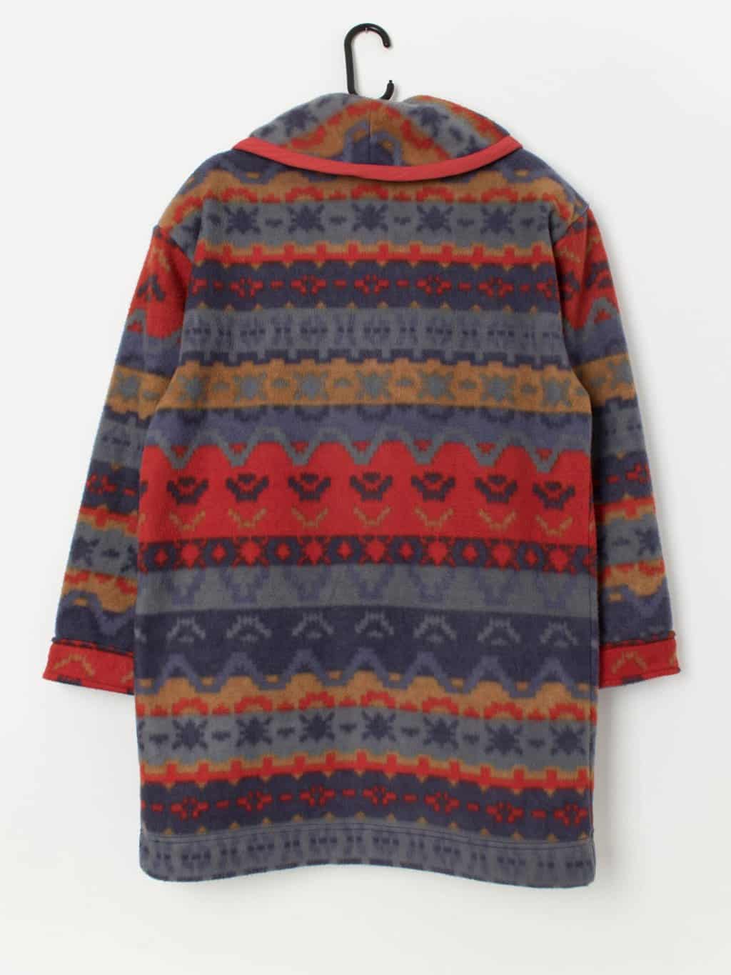 Vintage Aztec oversized fleece coat in blue and orange - Large - Image 3