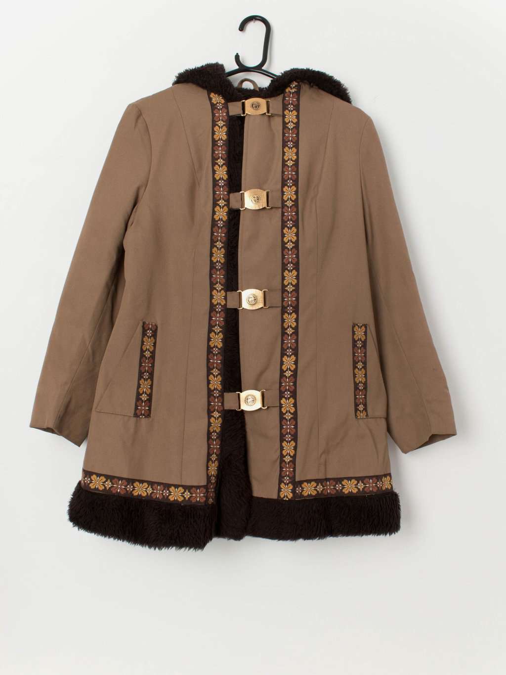 70s vintage Afghan coat with embroidered detail, made in England - Medium