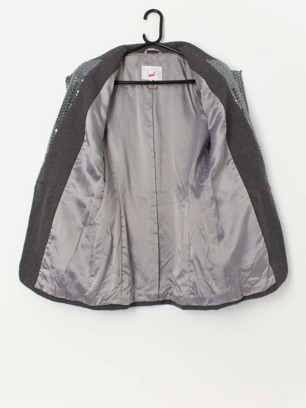 90s vintage Mondi grey wool blazer with sequin lapel - Small / Medium - Image 3