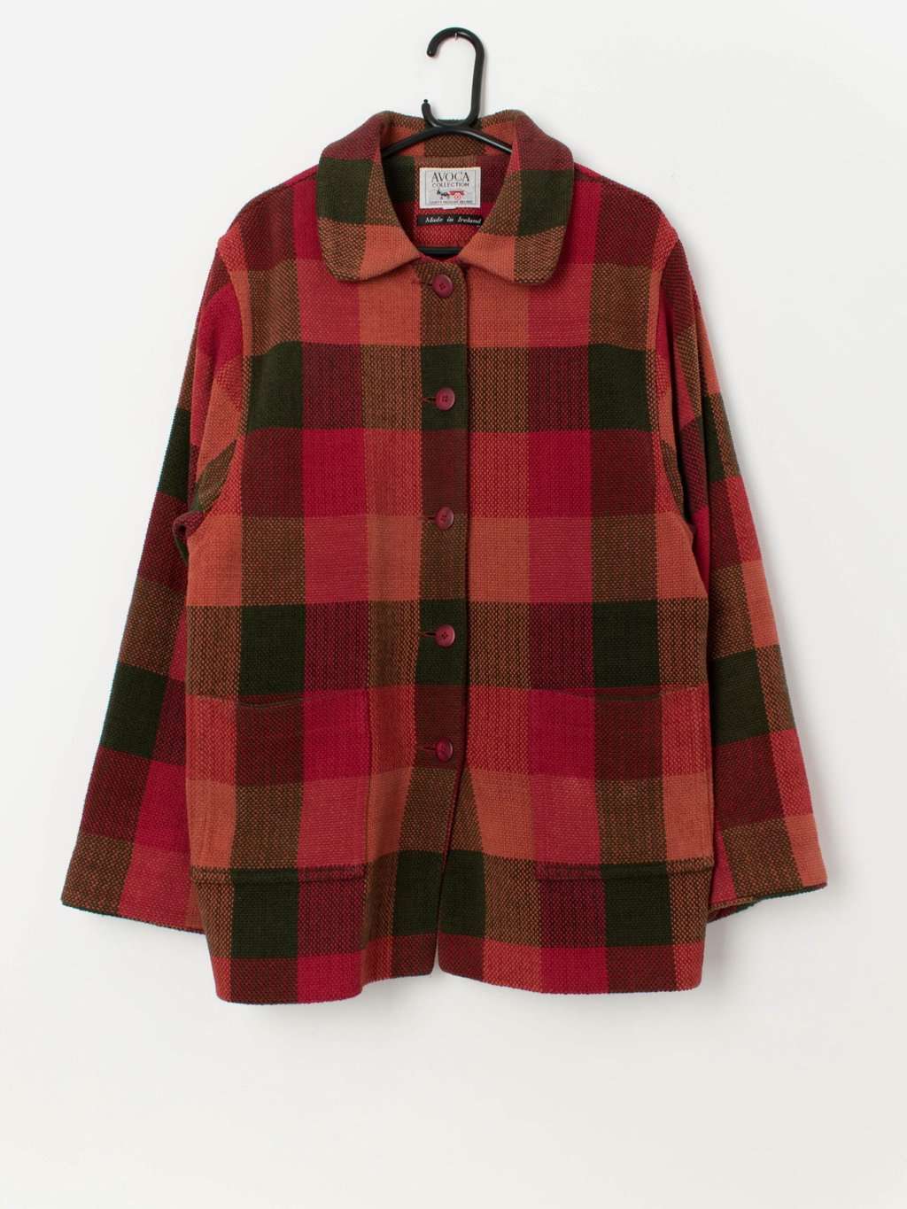 Avoca Collection woven cotton jacket in red and green, made in Ireland - Large