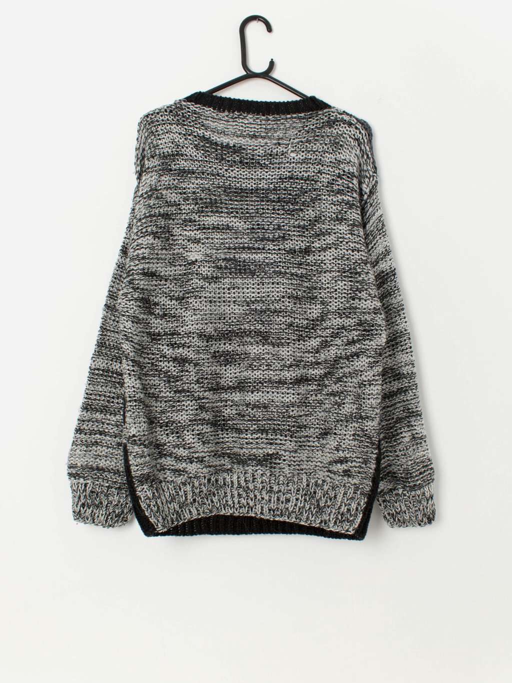 80s vintage black and white handknitted jumper - Large - Image 3