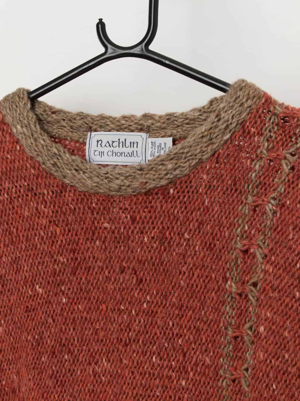 Vintage Irish wool autumn orange pullover sweater - Large - Image 2