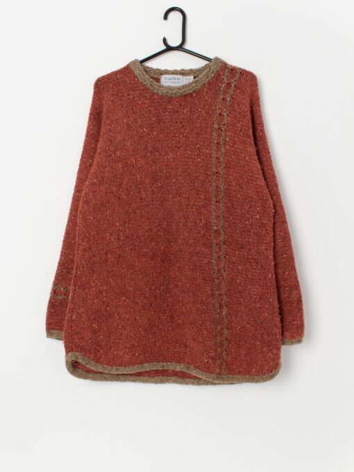 Vintage Irish wool autumn orange pullover sweater - Large