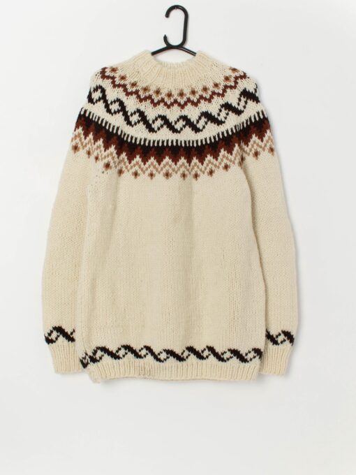 Vintage handknitted Scandinavian style jumper in autumn tones - Medium