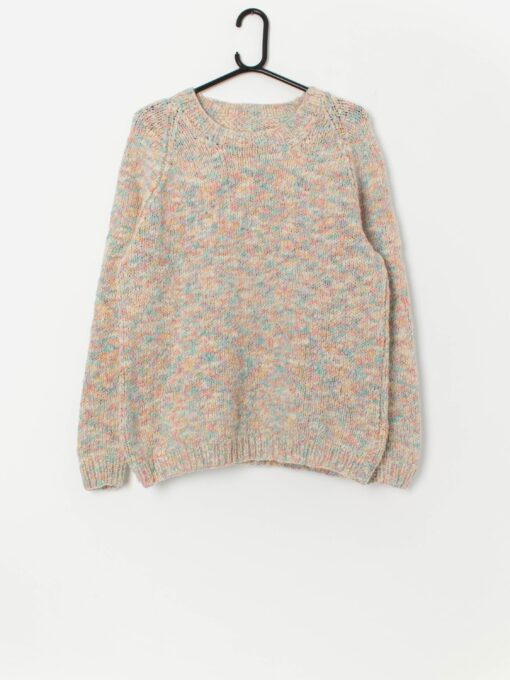 Vintage handknitted pastel jumper, thick chunky knit - M
