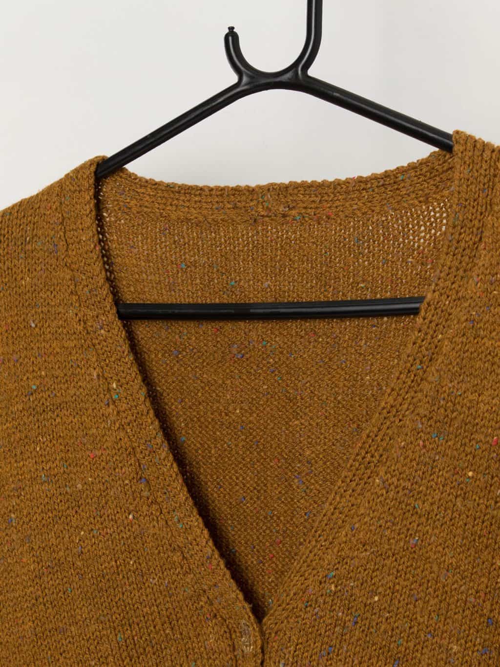 Handknitted vintage autumn cardigan in mustard yellow - Medium / Large - Image 2