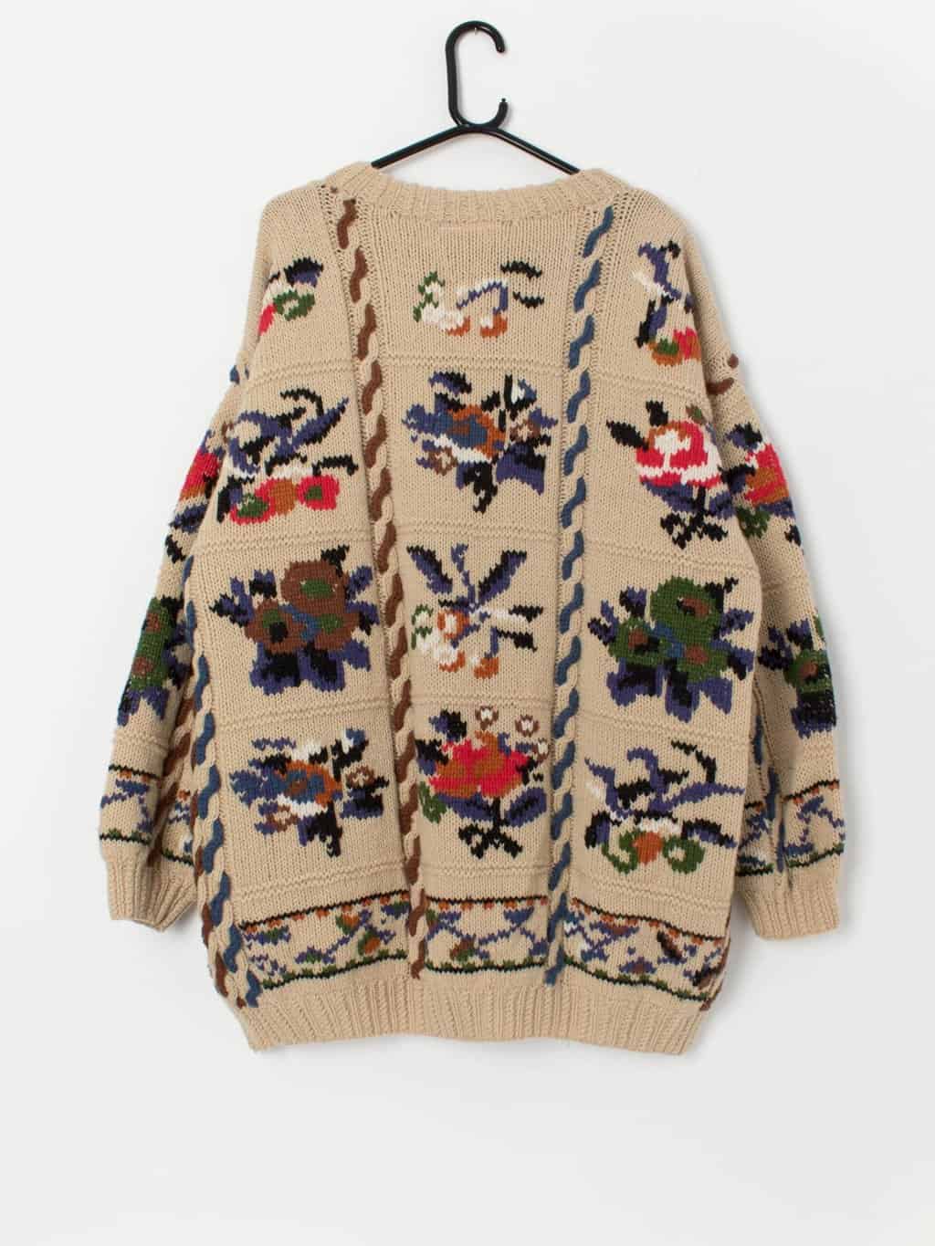 Vintage hand crafted cable knit chunky autumn jumper - L - Image 3