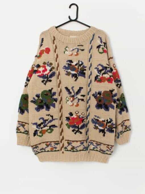 Vintage hand crafted cable knit chunky autumn jumper - L