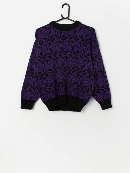 Vintage purple and black floral jumper - Medium / Large