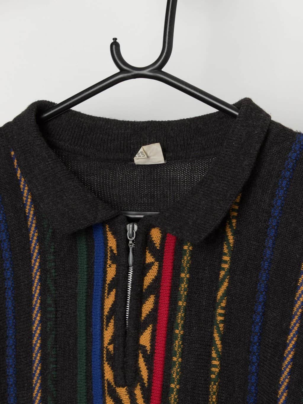 90s vintage 3D knit multicoloured jumper with quarter zip - 2XL - Image 2