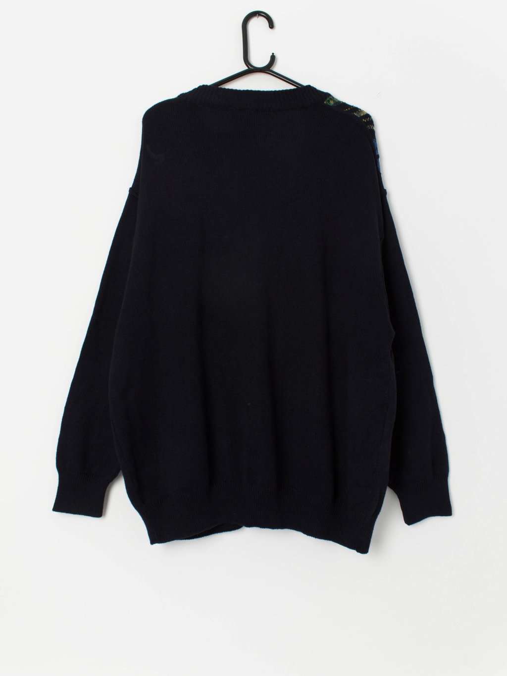 90s vintage 3D knit Coogi style cardigan in navy, red and green - Large / XL - Image 3