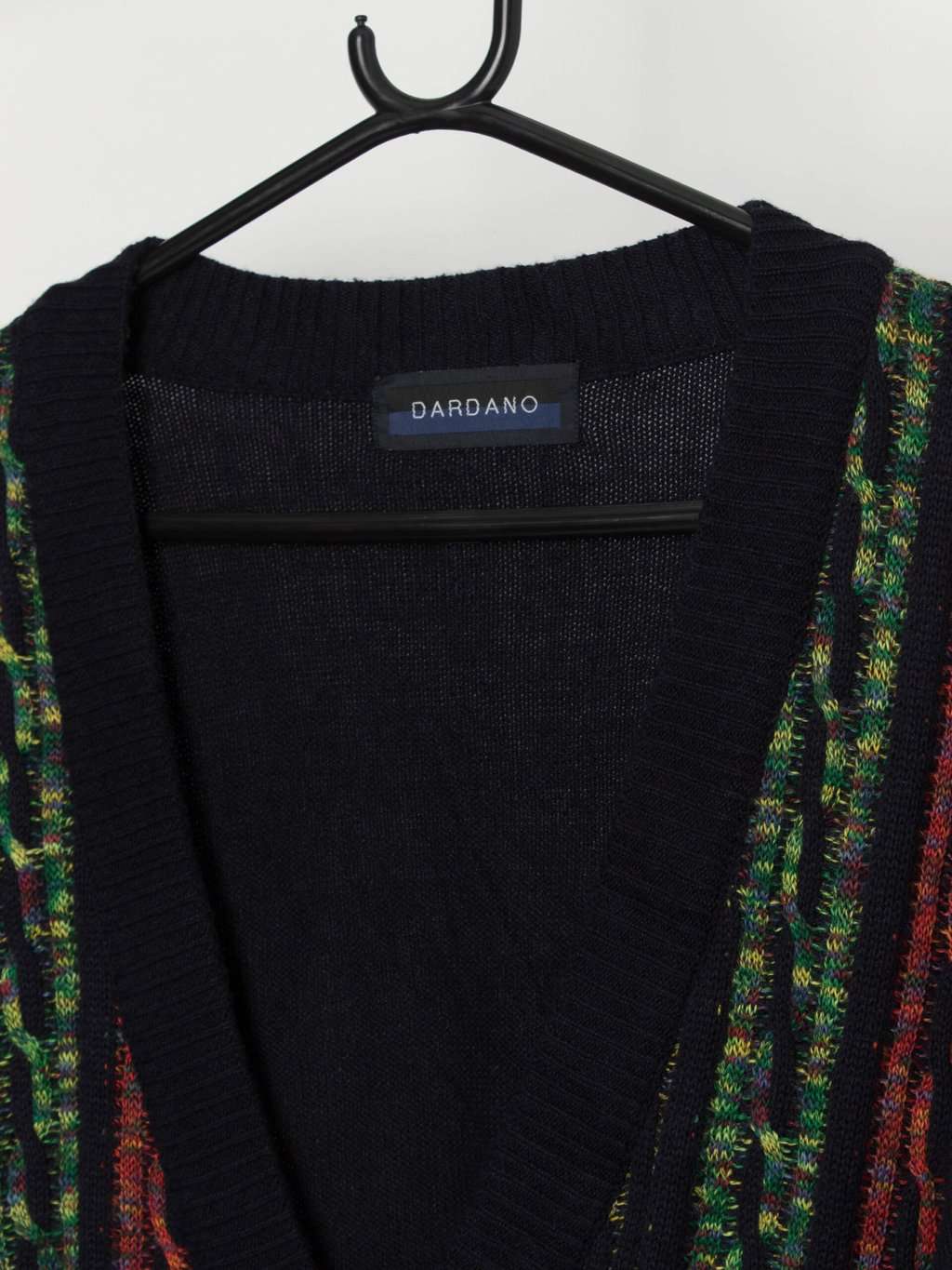 90s vintage 3D knit Coogi style cardigan in navy, red and green - Large / XL - Image 2