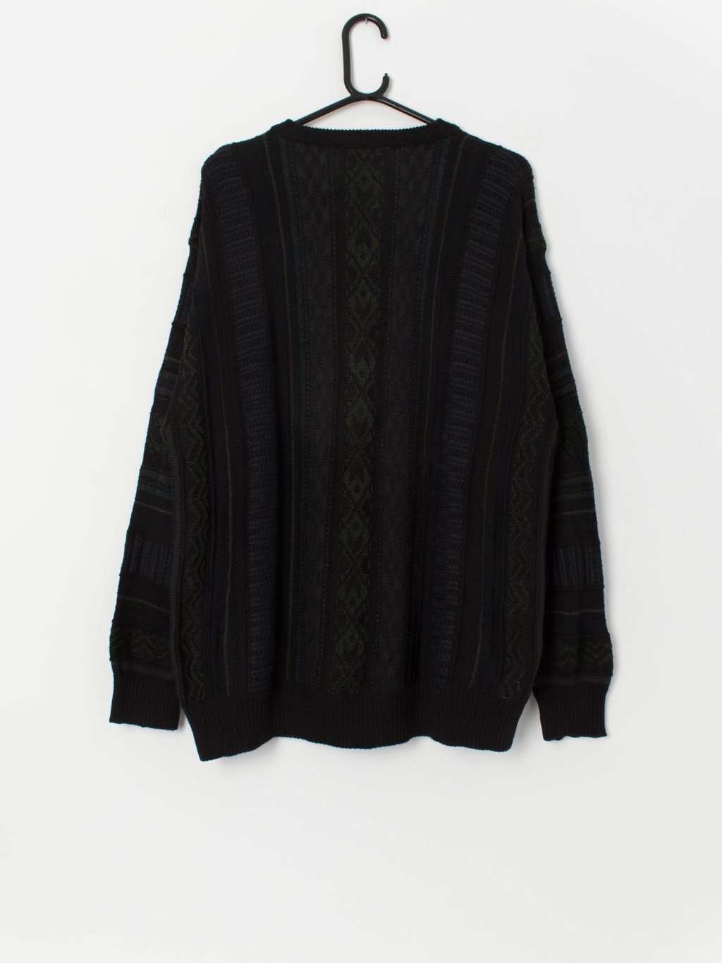 90s vintage knitted jumper in black and forest green - L - Image 3